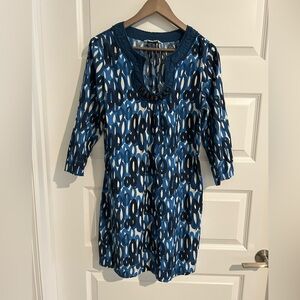 Boden Beaded Tunic Blue White Size 10
